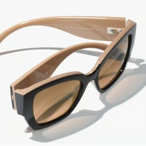 Brand New CHANEL Butterfly Sunglasses Black Beige Top Frame Logo Interlocking CC